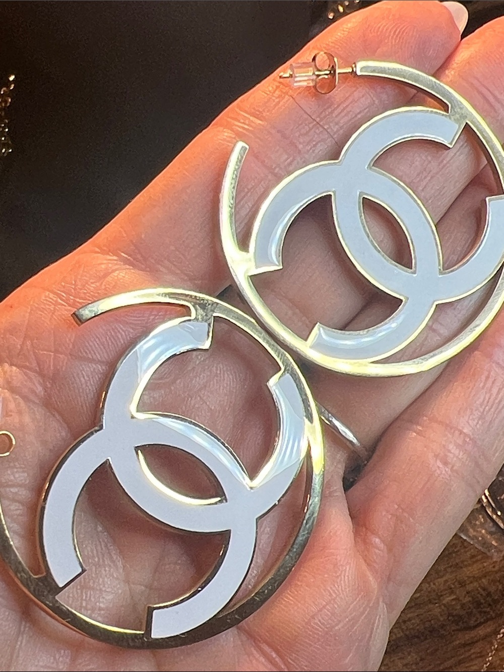 Gold and White Stainless Steel Interlocking Hoop Earrings - Reversible